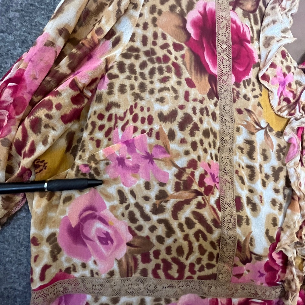NYC Design Co Silk Skirt Set Womens 2X 3X Leopard Floral Whimsigoth Vtg Y2K Boho - Picture 14 of 16